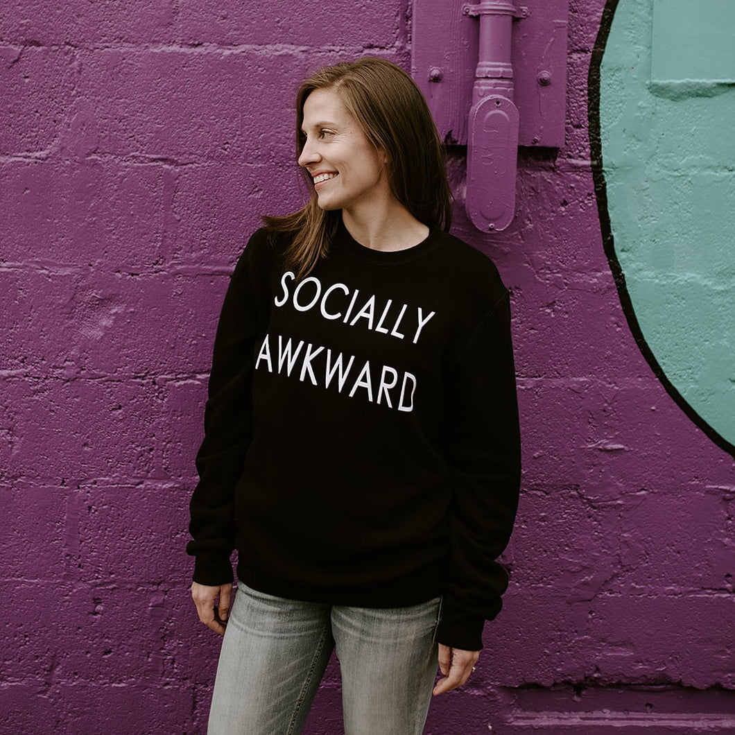 SOCIALLY AWKWARD - Adult Crewneck Black Sweater